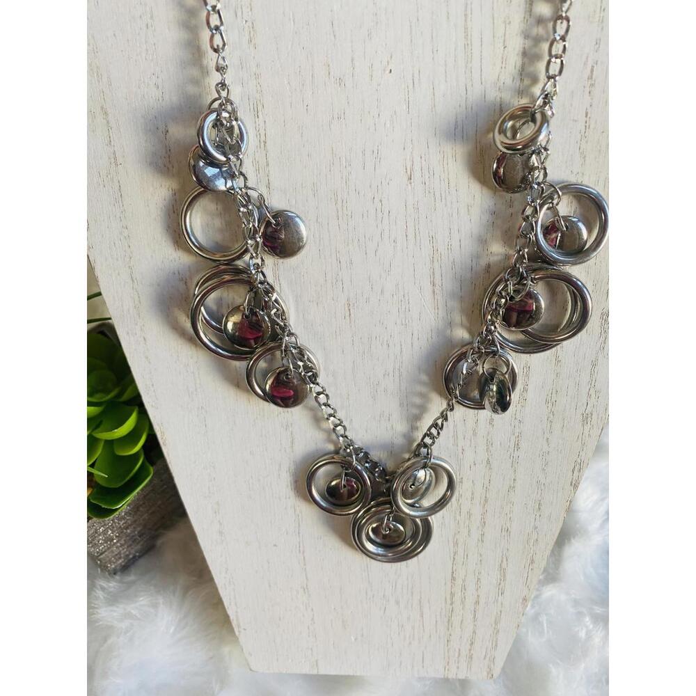 Silver Tone Multi-Ring Charm Necklace